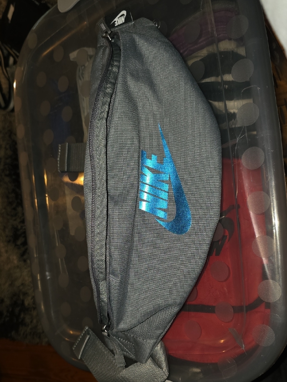 Nike Gray Belt Bag with Blue Swoosh